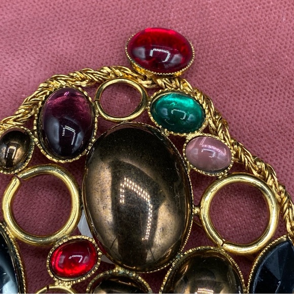 Vintage Signed FERRARI Massive Gripoix Mogul Jewel Tone Statement Brooch - Picture 4 of 12